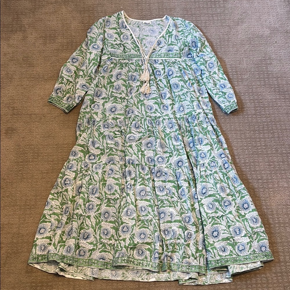 Floral Green and Blue Maxi Dress